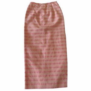 Gunne Sax Pink Striped Maxi Skirt Metallic Gold Detail